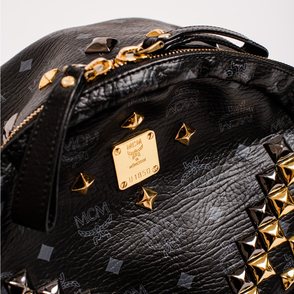 MCM Black Leather Visetos Studded Medium Stark Backpack - EUC! - Picture 9 of 10